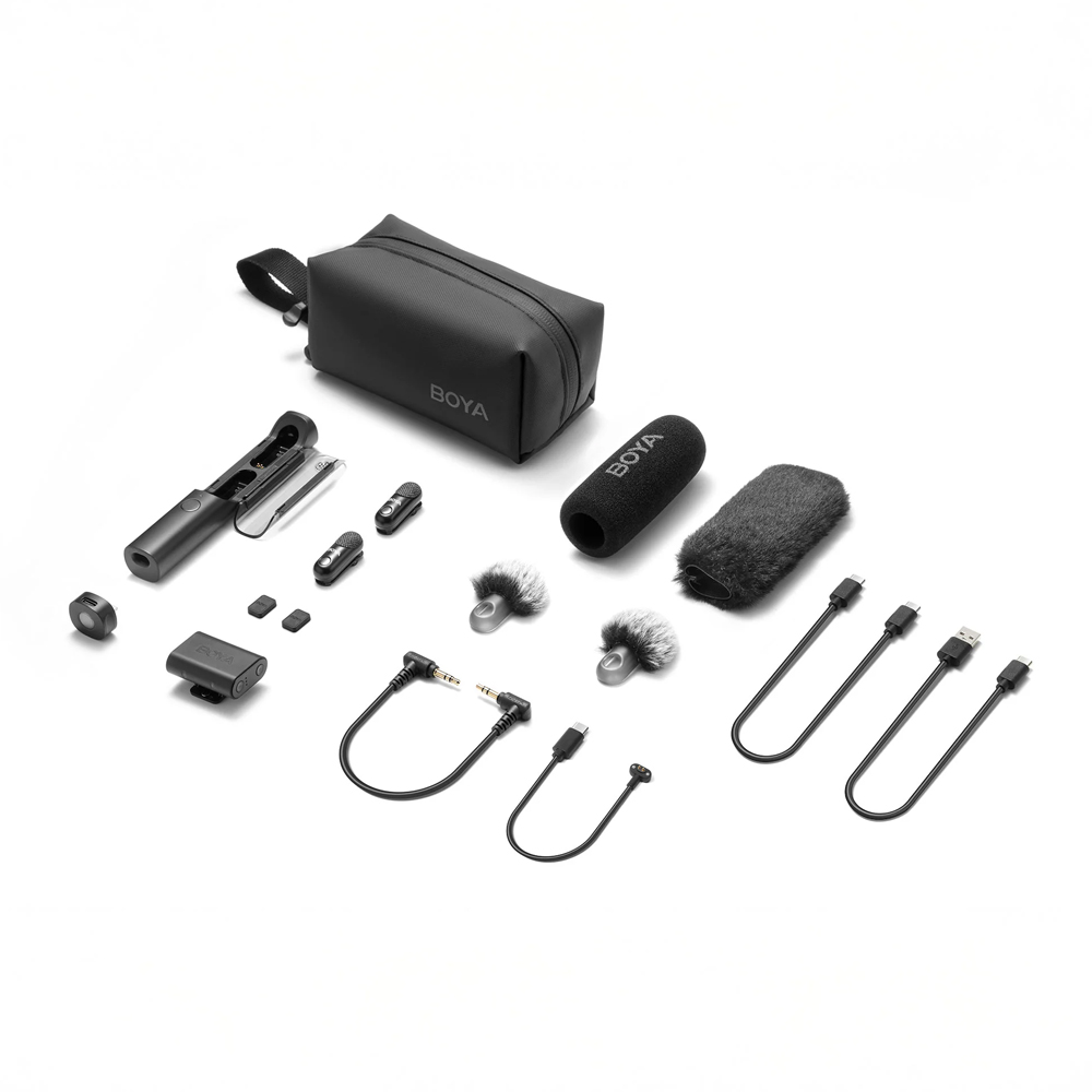 Boya wireless microphone magic 4 in1 3 rx+2 tx+1 charging case+ 1 all-in-one storage bag, type-c+lightning+3.5 mm camera receiver, black Thumbnail 2